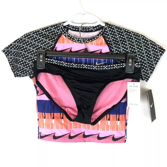 Nike Girl’s Short Sleeve Cropped Top Bikini Swimsuit Set Size L